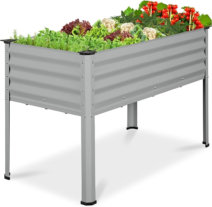 Best Choice Products 48x24x30in Galvanized Raised Garden Bed, Metal Elevated Planter Box, Vegetable Garden for Backyard, Patio, Balcony - Moonlight Gray BestChoiceProducts