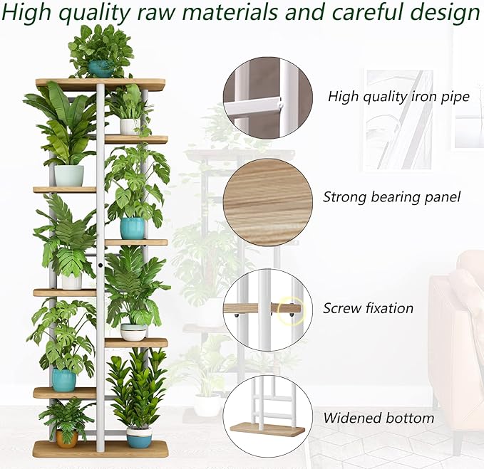 LINZINAR Plant Stand 8 Tier 9 Potted Multiple Flower Pot Holder Shelf Indoor Outdoor Planter Rack Storage Organizer for Patio Garden Corner Balcony Living Room (8 Tier-9 Potted, White) LINZINAR