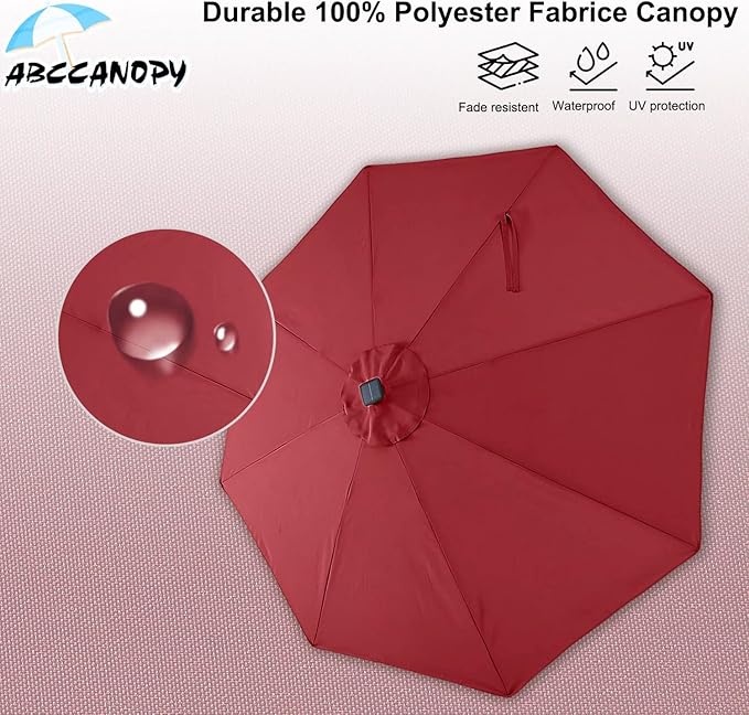 ABCCANOPY Durable Solar Led Patio Umbrellas with 32LED Lights 11FT (Burgundy) ABCCANOPY