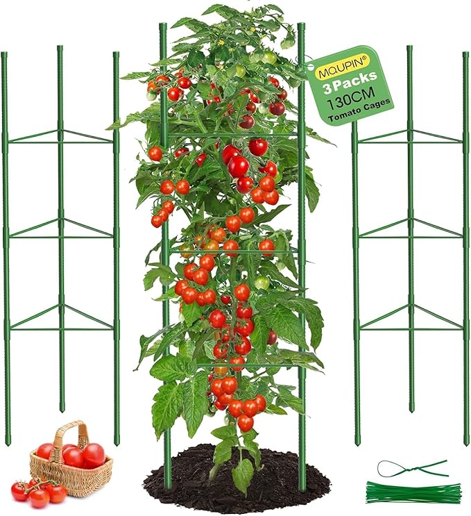 3 Pack Tomato Cages, 51.2in Tomato Plant Support Stakes Heavy-Duty, Garden Tomato Cages & Trellis for Climbing Vegetables, Tomatoes, Peppers, and Potted Plants(3) MQUPIN