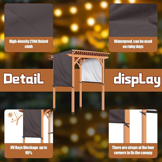 Universal Pergola Replacement Canopy Outdoor Canopy Shade Cover Waterproof Shade Top Cover for Outdoor Patio Porch Backyard(16 x 8 ft,Coffee) Wowangce