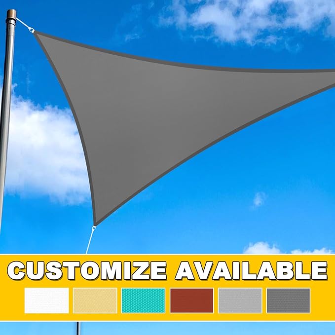 Artpuch Waterproof Sun Shade Sail, 12'x12'x12' Sand Triangular, UV Resistant Rain Canopy, Curved Edges Shade Cloth for Outdoor Patio, Deck, Yard Artpuch