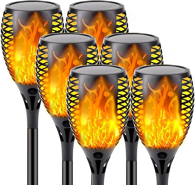 Upgraded Solar Lights Outdoor, 6 Pack Flickering Flame Solar Torch Lights with Super Larger Size for Outdoor Decor, Solar Garden Lights Waterproof Solar Flame Outdoor Lights for Patio Yard Pathway SANJICHA
