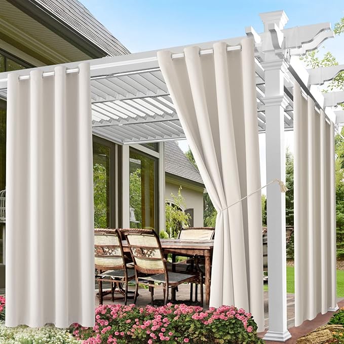 Outdoor Indoor Curtains W52 x L108 for Patio - Weather-resistant Window Panels Privacy Protect Grommet Top Thermal Insulated Home Curtain for Porch Pergola Lawn Garden Hot Tub Area (2 Panels) DivaenCamino