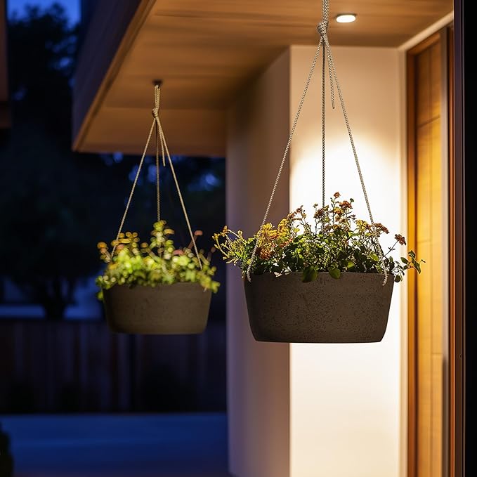 La Jolie Maison Large Hanging Planters - 12 Inch Outdoor Flower Pots, Hanging Garden Planters Set of 2, Iron Color LaJolieMaison