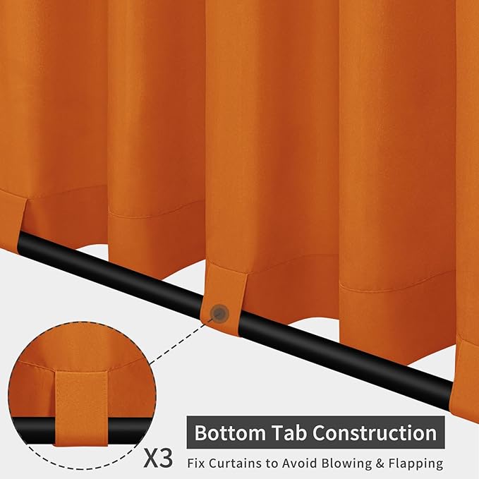 Easy-Going Outdoor Patio Curtains Detachable Tab Top Windproof Weatherproof Curtain for Cabana, Porch, Pergola and Gazebo, Tab Bottom Drape, 2 Panels, 54W x 84L inch, Orange Easy-Going