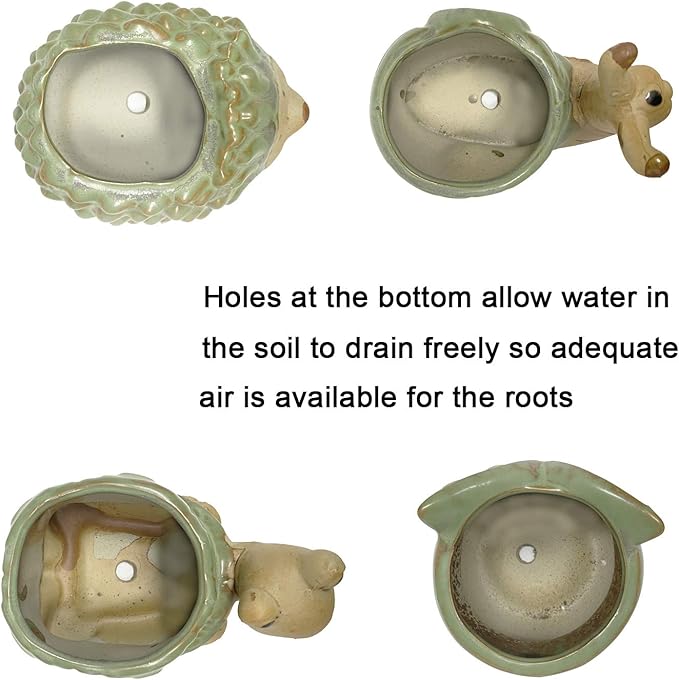 Small Ceramic Succulent Pot with Drainage, Animal Succulent Planter, 4.4 Inch Flower Pots, for Flower, Cactus, Mini Succulent Plants, Indoor and Outdoor use, Set of 4 Garden Gift SUNSMIL