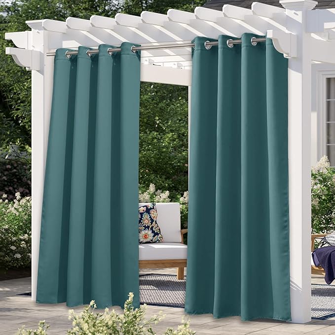 NICETOWN Outdoor Blackout Curtain for Patio Waterproof, Thermal Insulated Rustproof Grommet Blackout Indoor Outdoor Curtain/Drape for Arbor, Teal, 1 Panel, W52 by L95 NICETOWN
