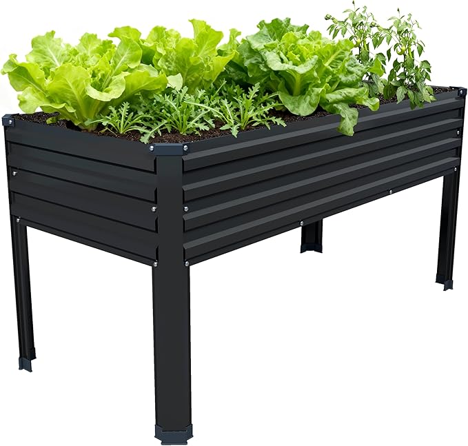 48×24×30in Galvanized Raised Garden Bed,Metal Elevated Planter Box with Legs for Patio,Balcony,Backyard,300lb Capacity,Black Easllre
