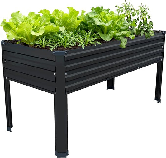 48×24×30in Galvanized Raised Garden Bed,Metal Elevated Planter Box with Legs for Patio,Balcony,Backyard,300lb Capacity,Black Easllre