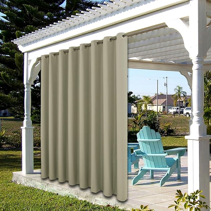 BONZER Wide Waterproof Outdoor Curtains for Patio Heavy Privacy Light Filtering Grommet Outside Curtains for Porch, Pergola, Gazebo, 1 Panel, 110W x 120L inch, Taupe Bonzer