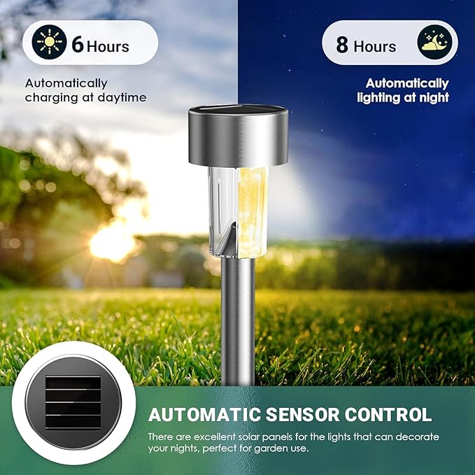 GIGALUMI 16 Pack Solar Path Lights Outdoor,Solar Lights Outdoor Waterproof,Stainless Steel LED Landscape Lighting,Solar Garden Lights for Driveway,Pathway,Patio,Yard GIGALUMI