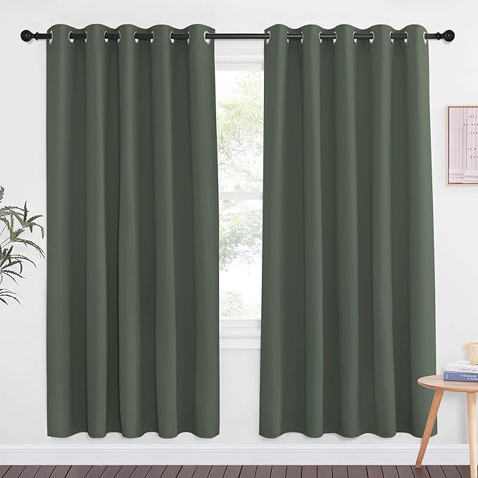 NICETOWN Blackout Doorway Curtain Drape 72 inch Length - Grommet Noise Reducing Thermal Insulated Solid Modern Window Treatments for Bedroom/Porch (1 Panel, Dark Mallard, 66 x 72 Inch,) NICETOWN