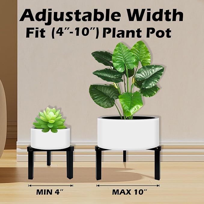 4 Pcs Three Legs Adjustable Metal Plant Stand for 5"-10" Plant Pot – Indoor & Outdoor (Black, 4 Pack) DDPow