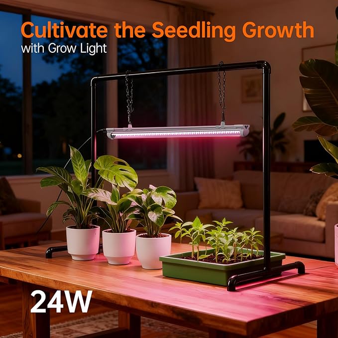 Bstrip Grow Light Stand, 2ft 24W Grow Light for Indoor Growing, Full Spectrum LED Plant Light for Seed Starting, Height Adjustable, Large 29.5" L x 18.3" W x 26.0" H Bstrip