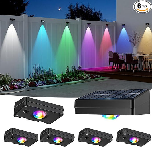 Solar LED Wall Light,RGB Color Changing Spotlight - Waterproof Outdoor Garden Path Lighting,10 Modes Auto On/Off,IP44 ABS Material,30H Runtime No Wiring Needed for Yard & Courtyard (6 P) ZSYIQIXI