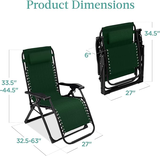 Best Choice Products Oversized Zero Gravity Chair, Folding Outdoor Patio Recliner, XL Anti Gravity Lounger w/Removable Cushion, Cup Holder, Side Tray, 350lb Capacity - Forest Green BestChoiceProducts