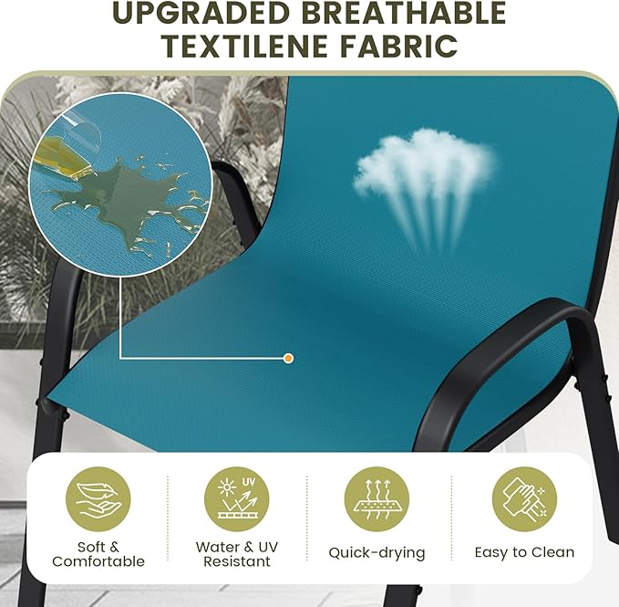 UDPATIO Patio Chairs Set of 8, Stackable Outdoor Dining Chairs with High Back, Breathable Textilene Fabric Outdoor Chair All Weather, 350LBS Capacity for Garden, Backyard (Light Blue) UDPATIO