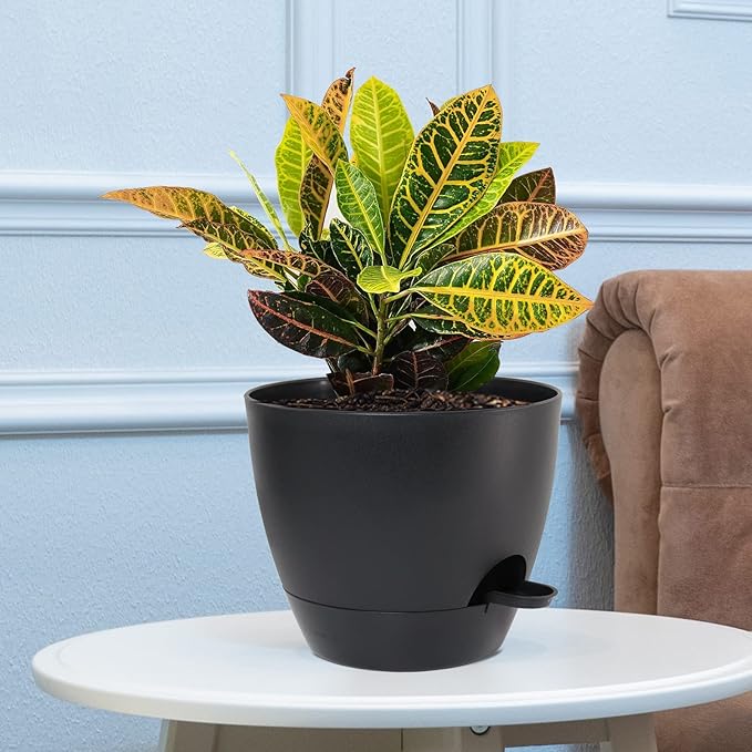 Large Self Watering Pots, 12/10/9 Plastic Planters with High Drainage Holes and Deep Reservoir for Indoor Outdoor Garden Plants and Flowers, Black UOUZ