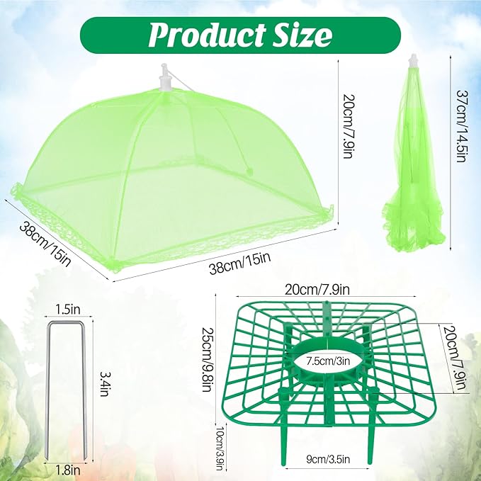 6 Sets Strawberry Plant Support with Mesh Cover - Square Gardening Frame, Animal Barrier, Iron Stakes & Storage Bag for Healthy Strawberries, Tomatoes, Veggies (Green) (6 pcs) NODMIPNS