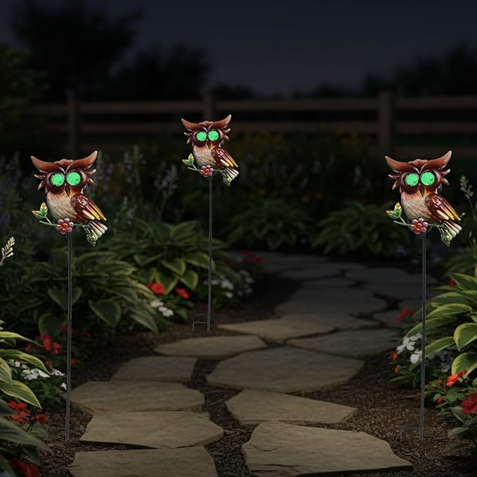 Solar Owl Garden Stakes Decorative with Moving LED Eyes Lights, 39.7" Owl Solar Lights Outdoor Garden for Pathway Patio Yard Metal Art YHSOLAR