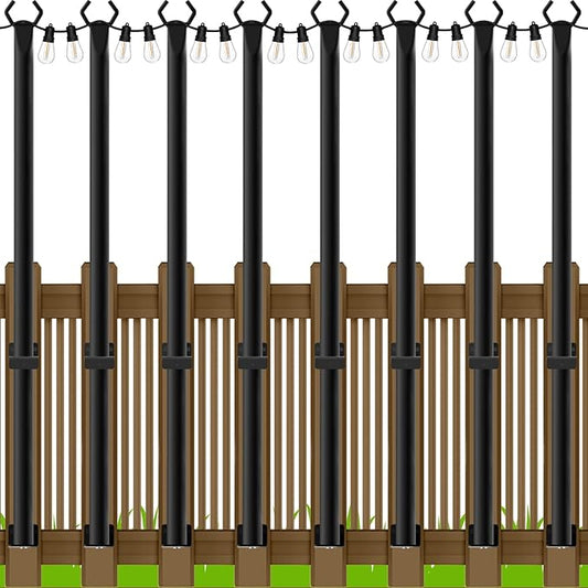 AILBTON 4.8Ft String Light Poles 8 Pack,Light Poles for Outside Lights,Outdoor with Fence Brackets Hanging Lights,Metal Stand Deck Patio Backyard AILBTON