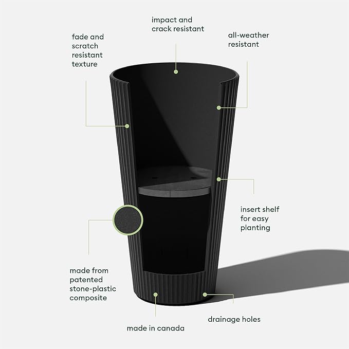 Veradek Demi Series Tall Planter for Porch, Patio, Backyard | Durable Plastic-Concrete Material | Modern Décor for Tall Plants, Grasses VeradekOutdoor