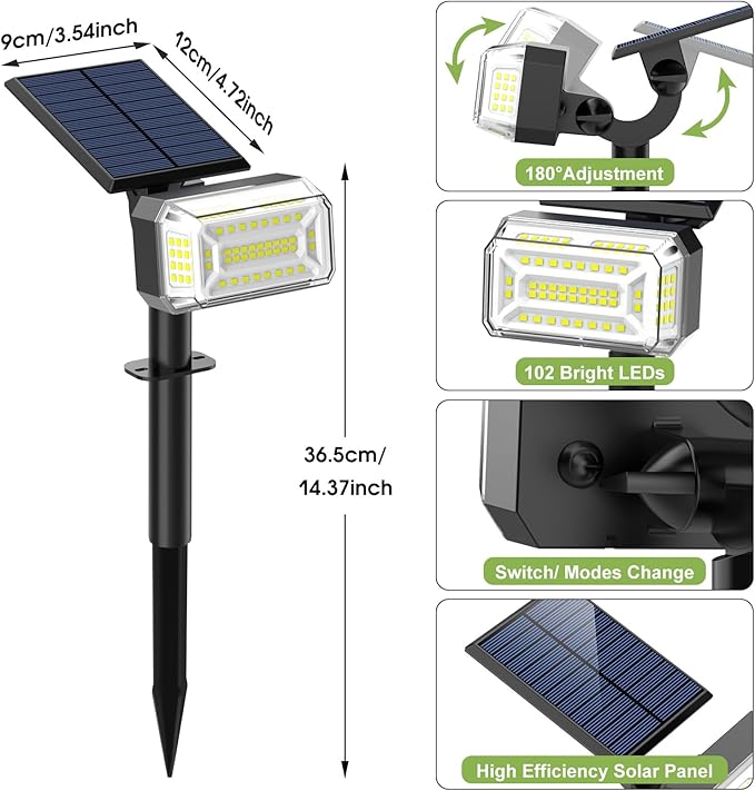 102 LED Solar Spot Lights Outdoor Waterproof IP65, Adjustable Landscape Spotlights, [8 Pack/4 Modes] Auto On/Off Solar Powered Flood Lights for Outside Yard Garden Wall Pathway (Cool White) WENATY