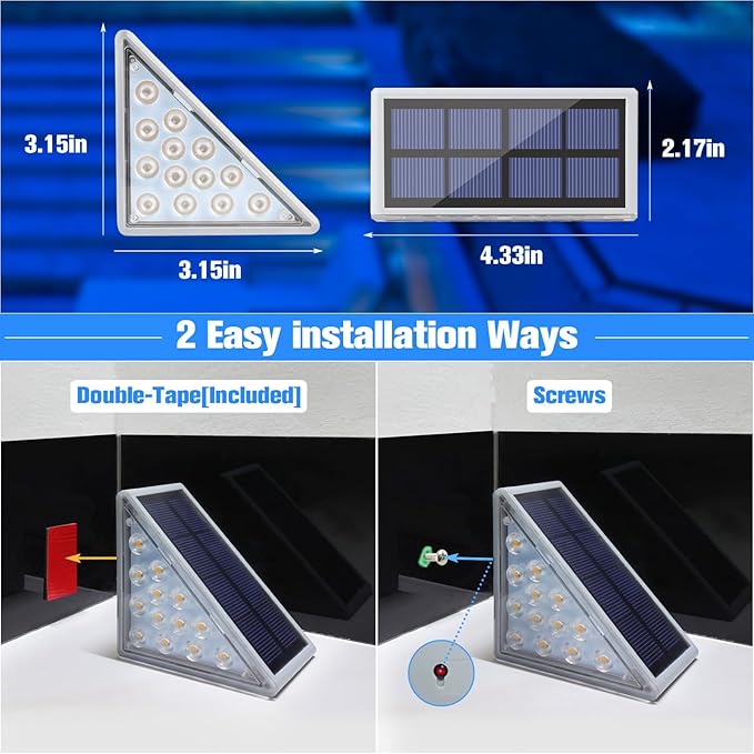 VOLISUN Solar Stair Lights 8 Pack, Solar Step Lights Outdoor Waterproof IP67, LED Outdoor Step Light,Outdoor Light Decor for Garden Stair, Deck, Front Step and Front Porch（Blue Lighting） VOLISUN