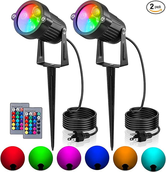 OurLeeme Lawn Flood Light Stake, 2-in-1 Waterproof Outdoor Remote controlle Landscape Lighting Spotlight Wall Light for Yard Garden Driveway Pathway Pool(2 Pack) OURLEEMELIGHTING