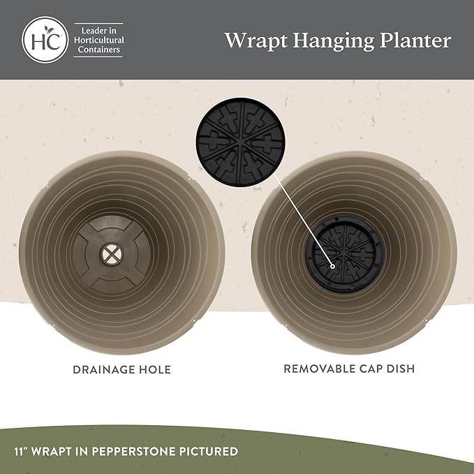 The HC Companies 13 Inch Wrapt Hanging Planters, Lightweight UV-Resistant Plastic Hanging Planters for Indoor & Outdoor Plants, 2-Pack Hanging Flower Pots for Garden, Patio & Home Decor, Green TheHCCompanies