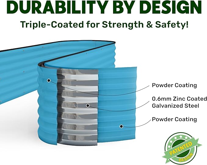 9-in-1 Galvanized Steel Raised Garden Bed // 8×2×1.5 ft Modular Planter for Gardening, Vegetables, Flowers // 18" Tall Metal Raised Garden Beds Outdoor (Teal) // Patented Design Planter Box PlantPlot