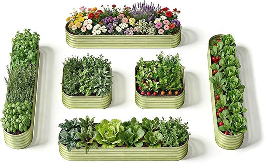6-Pack 18” Tall Galvanized Raised Garden Beds – New Home Garden Layout, Fits 300 Sq Ft Backyard, 10x2x1.5 & 4x4x1.5 ft Metal Planter Raised Beds Set for Vegetable, Herb & Flower - Moss Green Annoell
