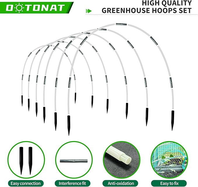 8FT Garden Hoops Grow Tunnel Kit - Rust-Free Fiberglass Frame for Raised Beds, 36pcs - DIY Plant Support for Garden Netting, Row Covers, and Greenhouse Protection OOTONAT