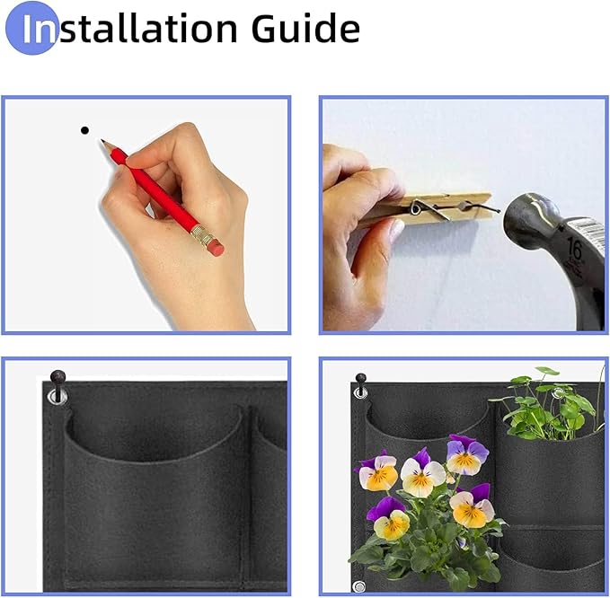 72 Pockets Hanging Planter Bags, Hanging Vertical Wall Mounted Plant Planting Grow Bags, Herb Garden Planter Outdoor Indoor Growing Bag, Gardening Vertical Greening Flower Container(1m×1m, Black) Pehciroe
