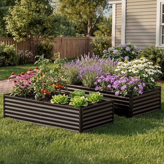 COMHOMA Galvanized Raised Garden Bed,Large Metal Planter Box for Outdoor Vegetables,Corrugated Steel Herbed Plants Container,Extra Deep Gardeners Kits with Open Bottom (2, 6x3x2FT) ComHoma
