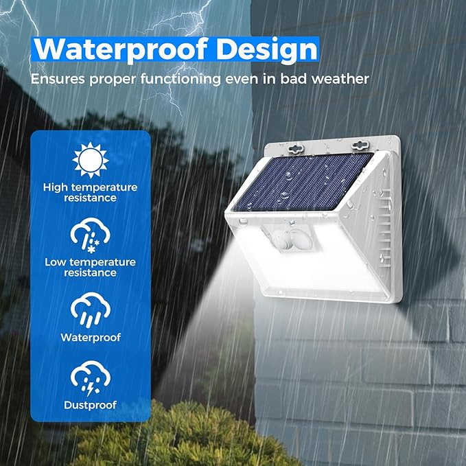 Peasur Solar Lights Outdoor Waterproof, 1Pack 140LED Bright Motion Sensor Security Lights 3 Modes, Solar Powered Fence Wall Light for Garden Yard Outside(Cool White) Peasur