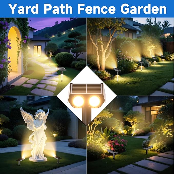 Solar Spot Lights Outdoor Adjustable Beam & PC Light Guide Column, 4 Pack Solar Lights Outdoor Waterproof IP65, 2 Modes & Auto On/Off Landscape Spotlights for Garden, Yard, Pathway, Tree (Warm Yellow) Rootora