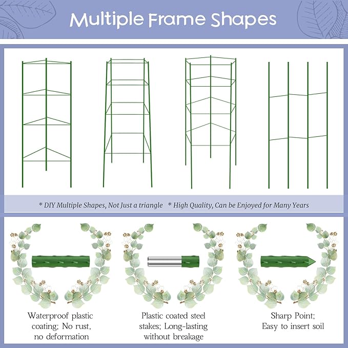 Legigo 8-Pack Up to 63inch Tomato Cages for Garden Plant Support- Garden Stakes Tomato Cage, Tomato Trellis for Potted Plants, Tomato Cages Plant Stakes for Climbing Vegetables Plants Flowers Legigo