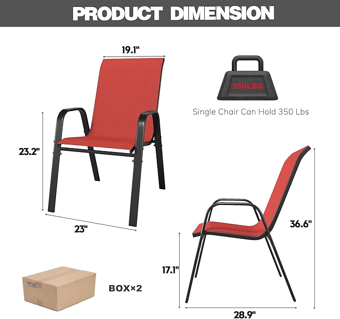 Patio Chairs Set of 6, Stackable Outdoor Dining Chairs for All Weather Textilene Fabric & Metal Frame, Outdoor Chairs Set for Backyard Deck Garden Vimstora