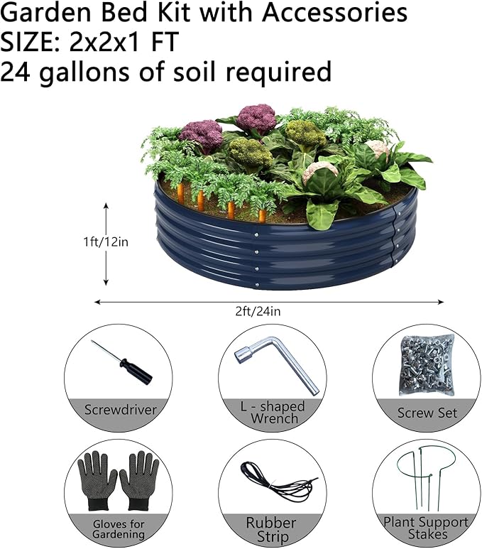 Galvanized Metal Planter Raised Garden Bed Kit for Gardening Outdoor Garden Box Raised Flower Bed 2PC Blue 2X2X1FT ZFHgarden