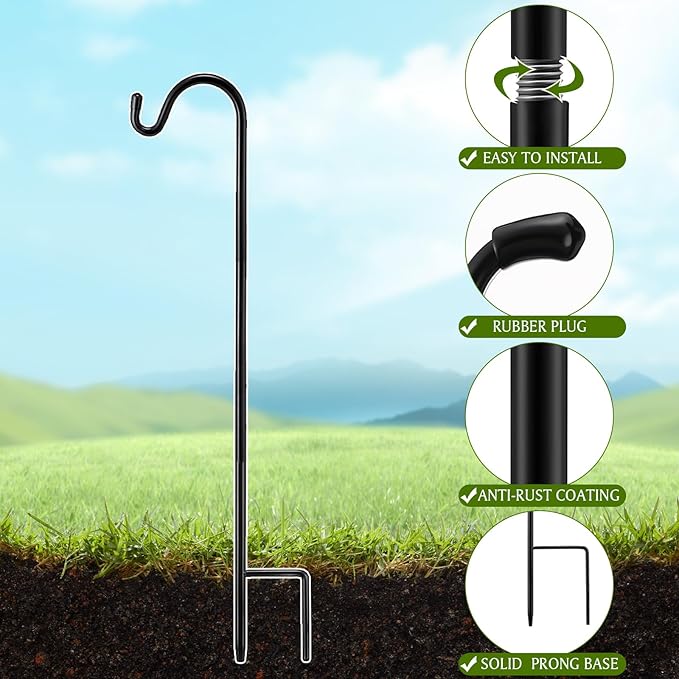 4 Pcs 24 Inch Shepherds Hook for Outdoor Adjustable Bird Feeder Pole Metal Steel Shepard Hooks for Hummingbird Stand Feeder Pole for Garden Plant, Lantern, Hanging Wedding Decor Yetene