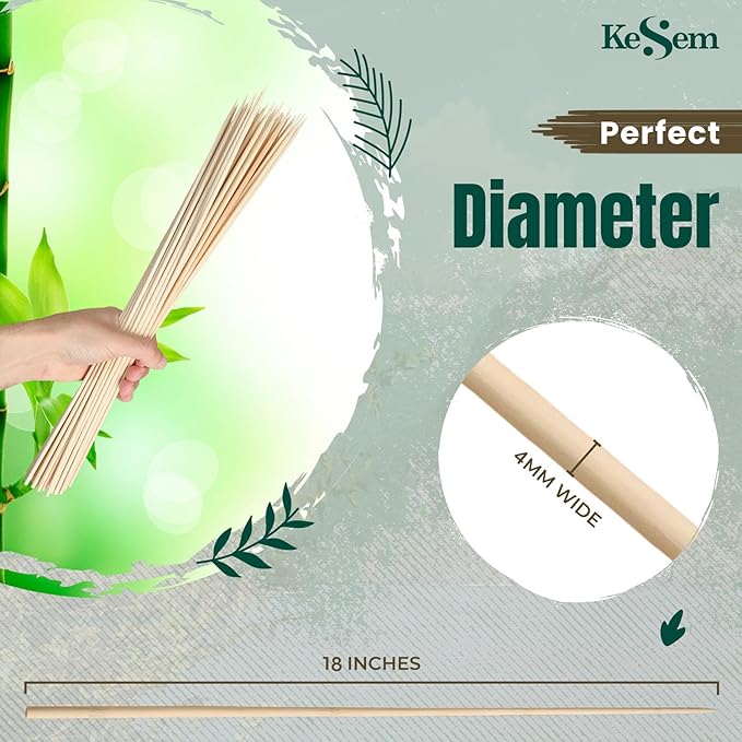 100pcs 18" Bamboo Plant Stakes 18 inch Long Skewers Sticks Wood Plant Supports Floral Wooden Sticks Indoor Gardening Supports Garden Stick, Sign Posting or Craft Rootora