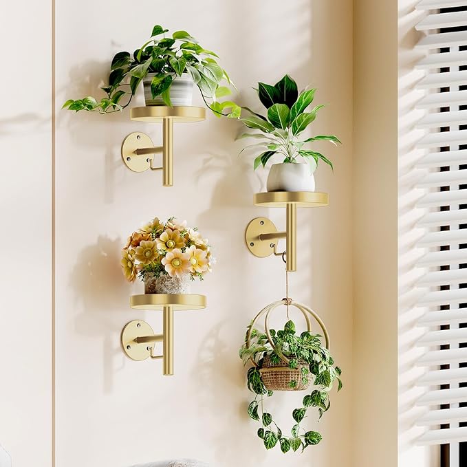YUOROS 3 Pack Wall Plant Holder Stand Wall Planters for Indoor Plants Hanging Window Plant Hanger Decor (Gold) YUOROS