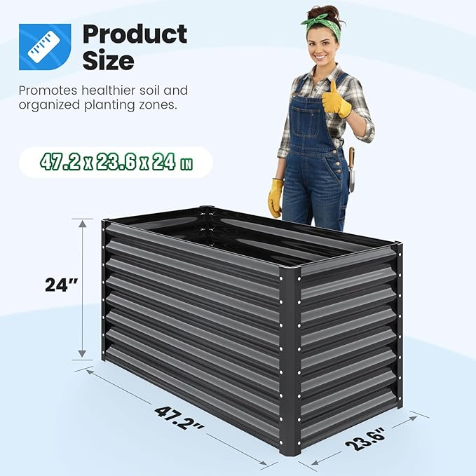Quictent Galvanized Raised Garden Bed 4x3x1 Ft Metal Planter Box for Vegetables Bottomless for Backyard Dark Grey 2PCS QUICTENT