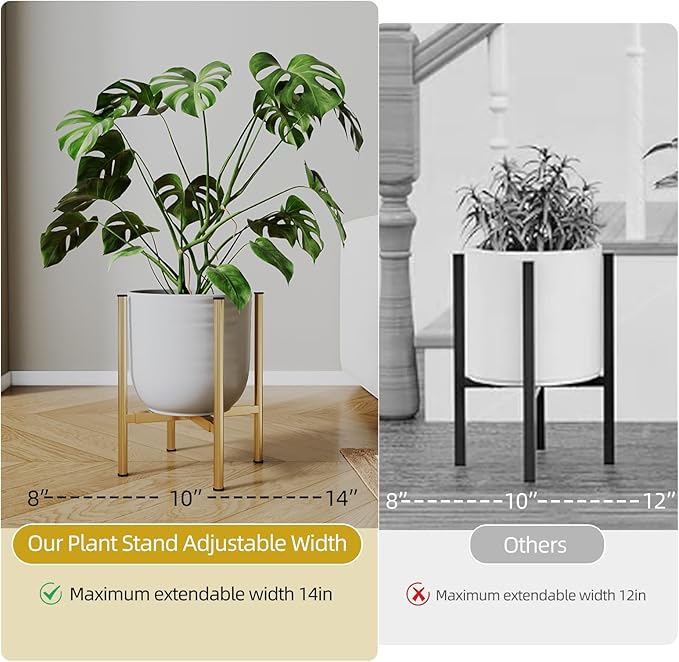 Plant Stand Indoor for 2 Height Options ,Mid Century Modern Outdoor Planter Holder,Corner plant stand Capacity of 160LB for 8 to 14 Inch Pots Golden with Round Plate 2 Pack HomecourtyardsInterio