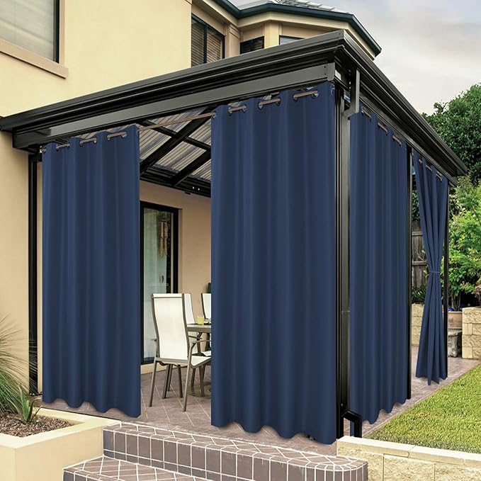 BONZER Outdoor Curtains for Patio Waterproof Thick Privacy Grommet Light Filtering Outside Curtains for Porch Pergola Gazebo Deck, 1 Panel, 54W x 120L inch, Navy Bonzer