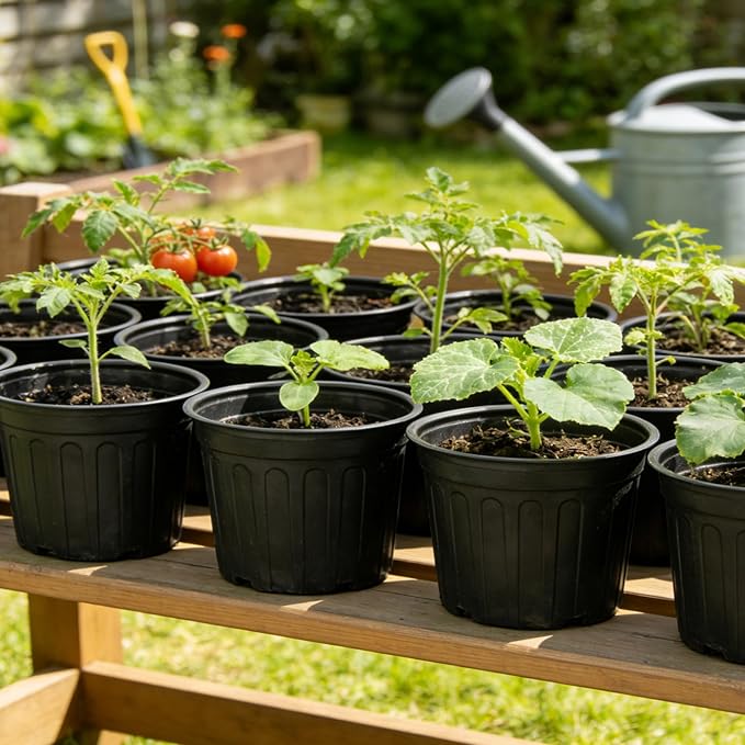 24-Pack 3 Gallon Flexible Plastic Plant Pots with 30Pcs Plant Labels,Thickened Soft Seed Starting Container for Indoor Outdoor Plants, Seedlings, Vegetables, Succulents and Cuttings Niiiice