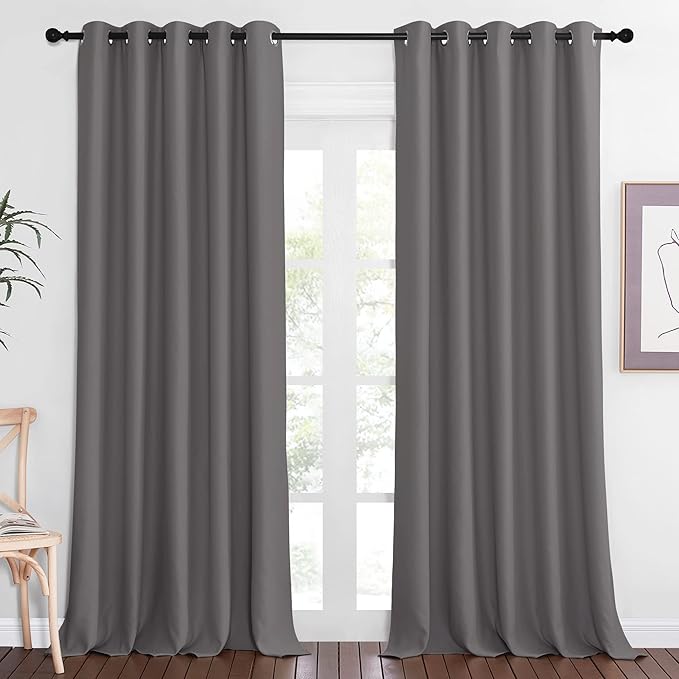 NICETOWN Blackout 118 inch Long Curtain for Living Room, Grommet Room Divider Sound Reducing Window Treatment for Sliding Glass Door/Bedroom, Gray, W66 x L118, 1 Panel NICETOWN