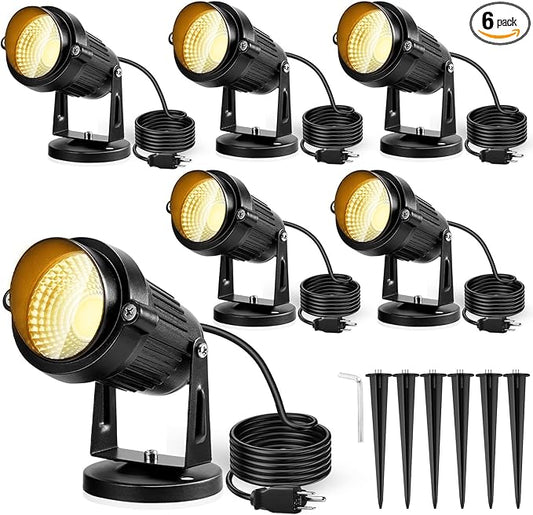 LemonBest Landscape Lights - 5W 110V Outdoor Spotlight - Waterproof IP65-3000K Warm White LED Landscape Lights - 5ft Cable for Yard Garden Patio Driveway House (Include Spike) (6 Pack) LemonBest